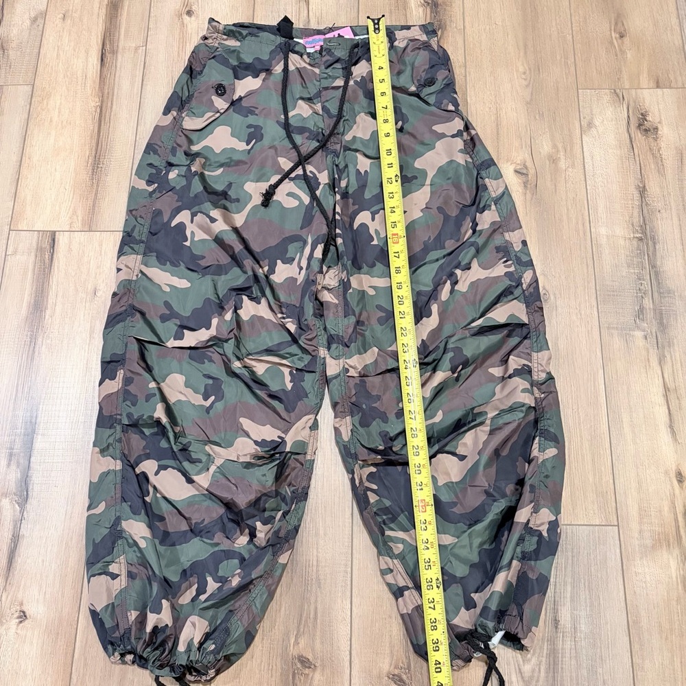 Edikted Camo Parachute Cargo Pants XS/S Olive Drawstring Y2K Streetwear - Picture 6 of 9